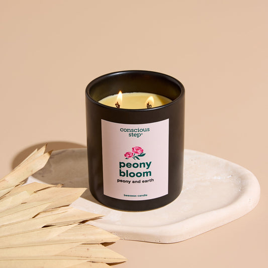 Peony Bloom — Beeswax Candle | Peony & Earth Scent | 12oz | Supports Pollinators - Spinsterly Co