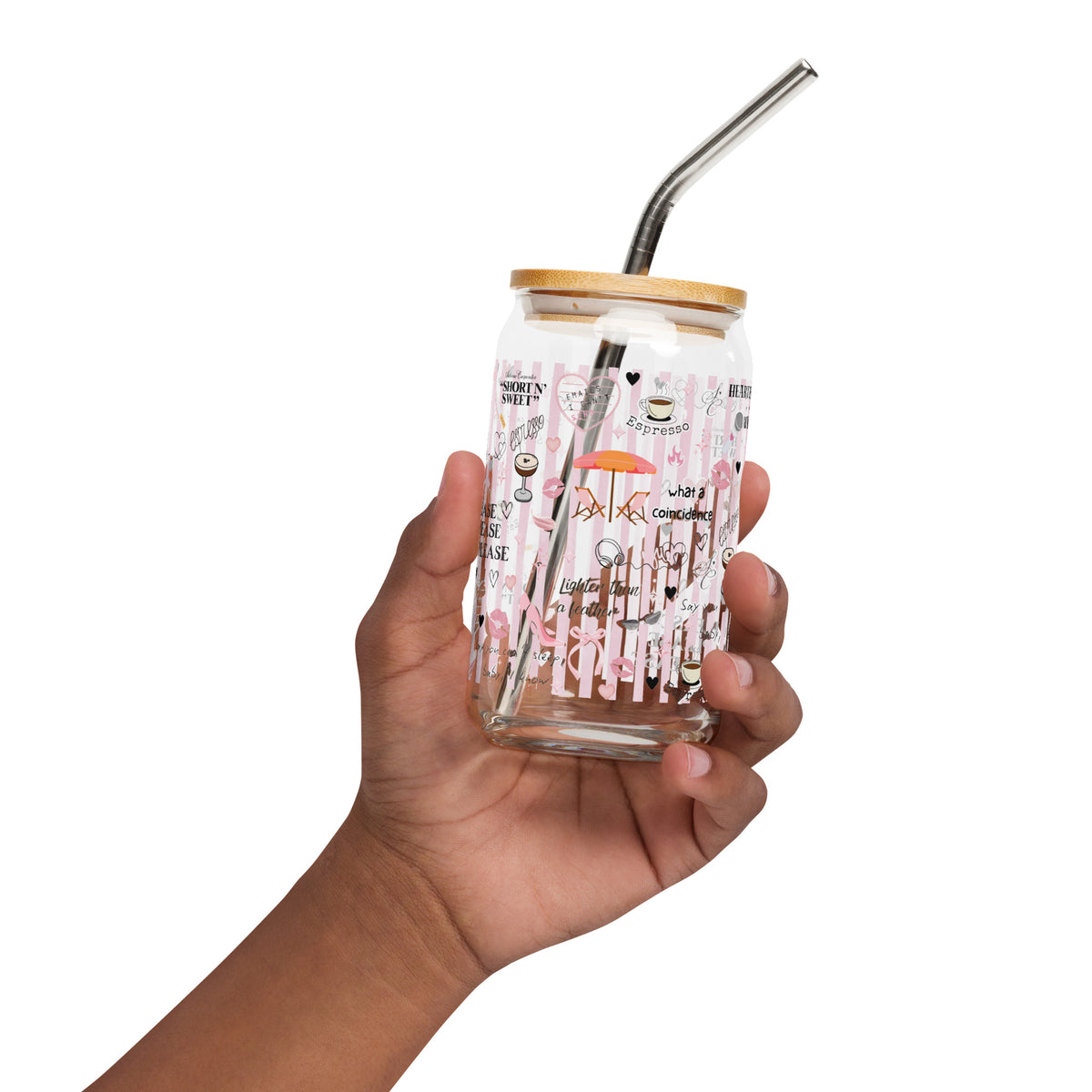 Coquette Espresso Pop Music Lyric Scatter Glass Tumbler | Fan Gift 16 oz with Bamboo Lid & Straw - Spinsterly Co