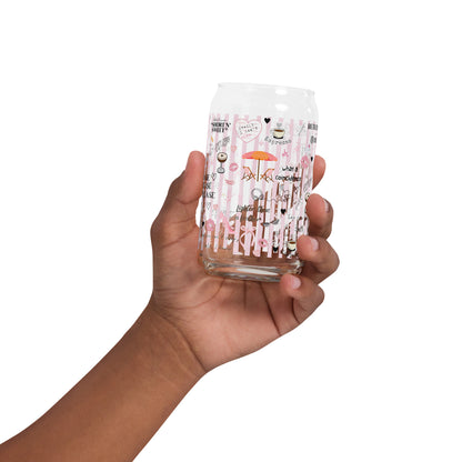 Coquette Espresso Pop Music Lyric Scatter Glass Tumbler | Fan Gift 16 oz with Bamboo Lid & Straw - Spinsterly Co