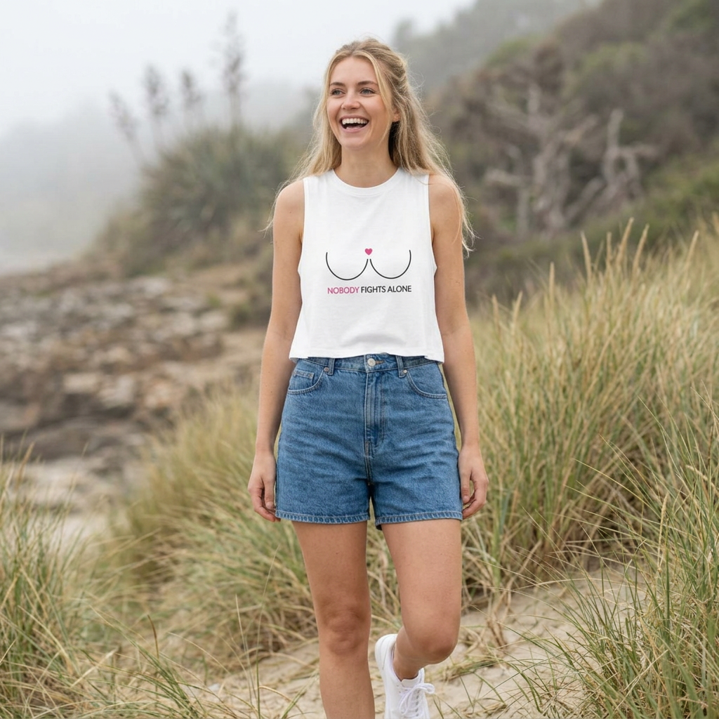 Nobody Fights Alone Crop Tank Top | Breast Cancer Awareness Shirt for Women - Spinsterly Co