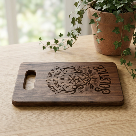 Solstice Mandala Engraved Wooden Cutting Board Spinsterly Co walnut kitchen prep board with drip ring