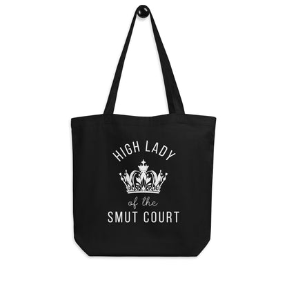 High Lady of the Smut Court Eco Tote Bag by Spinsterly Co in black with tonal crown graphic