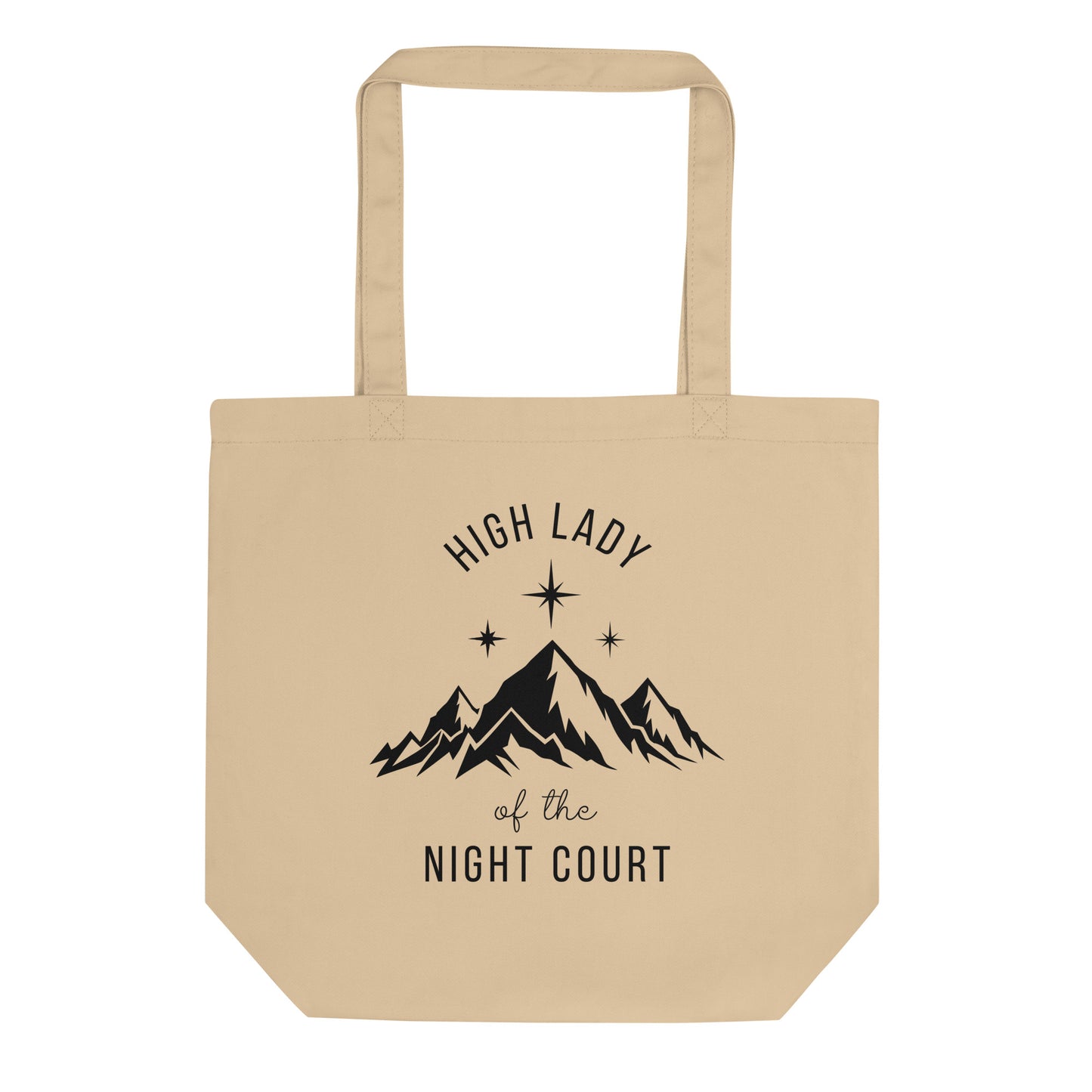 High Lady of the Night Court Eco Tote Bag by Spinsterly Co in Oyster organic cotton with mountain and star print