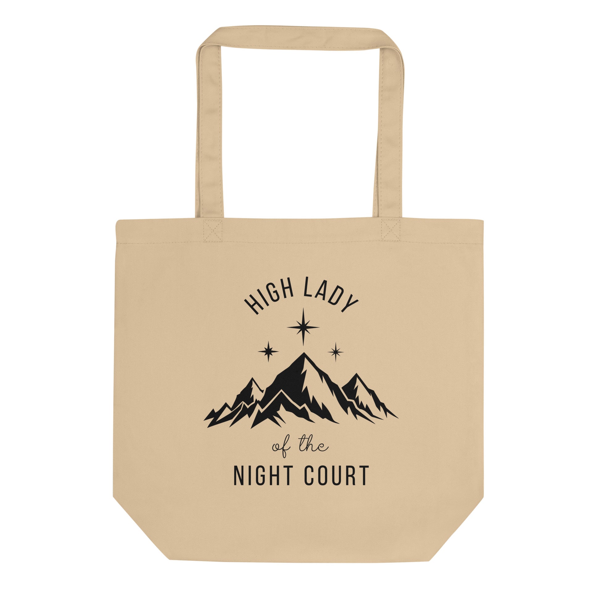 High Lady of the Night Court Eco Tote Bag by Spinsterly Co in Oyster organic cotton with mountain and star print