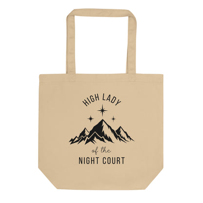 High Lady of the Night Court Eco Tote Bag by Spinsterly Co in Oyster organic cotton with mountain and star print