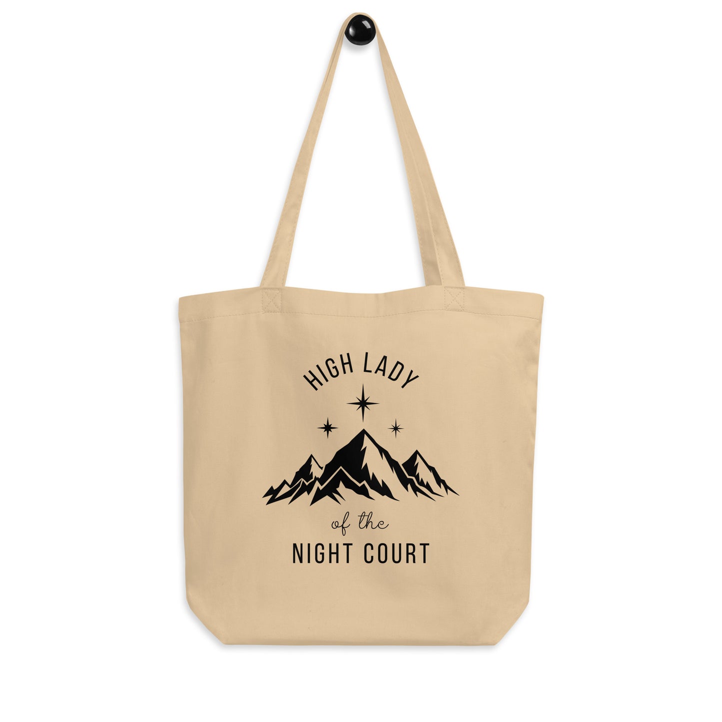 High Lady of the Night Court Eco Tote Bag by Spinsterly Co in Oyster organic cotton with mountain and star print