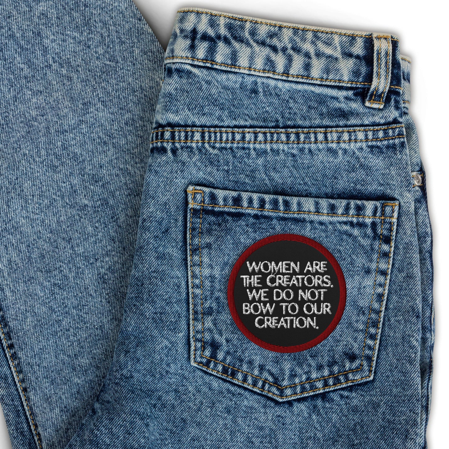 Women Are The Creators Embroidered Patch Spinsterly Co feminist statement accessory in red and black