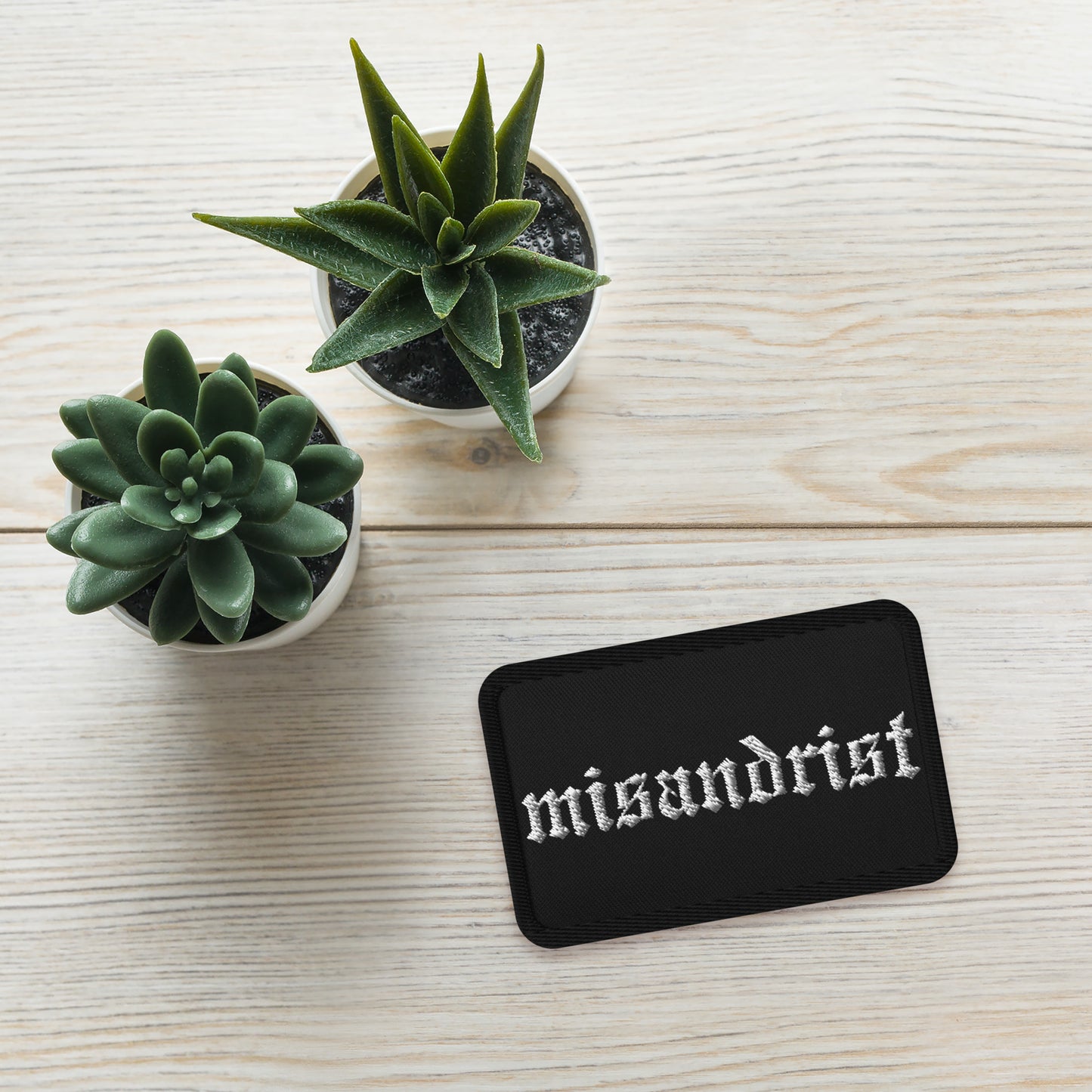 Misandrist Embroidered Iron-On Patch Gothic Feminist Accessory by Spinsterly, black patch with stitched design