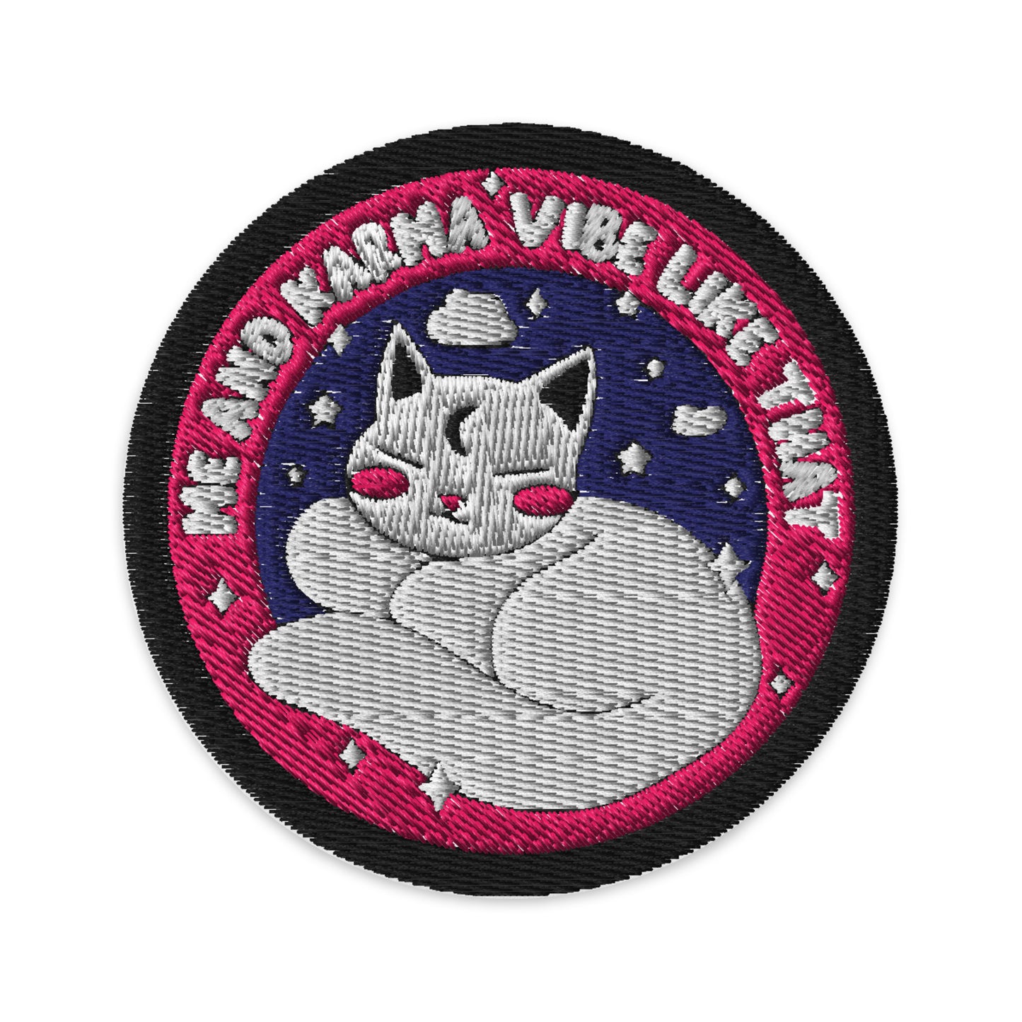Cozy Cat Energy Embroidered Patch Spinsterly Co cat lover accessory with embroidered twill cat-among-the-stars design