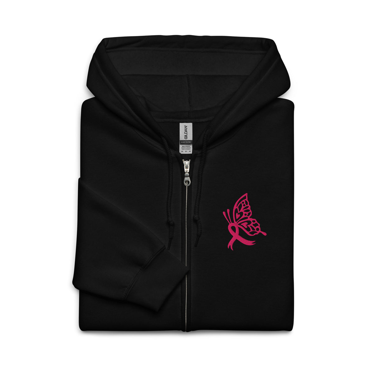 Breast Cancer Awareness Embroidered Zip Hoodie | Pink Butterfly Ribbon | Spinsterly Co - Spinsterly Co