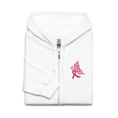 Breast Cancer Awareness Embroidered Zip Hoodie | Pink Butterfly Ribbon | Spinsterly Co - Spinsterly Co