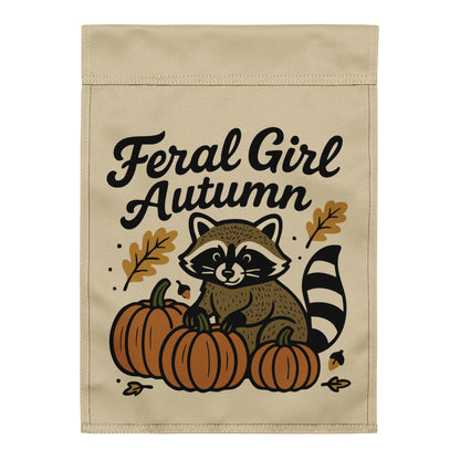 Feral Girl Autumn — Raccoon & Pumpkins Garden Flag | Double-Sided Fall Outdoor Decor - Spinsterly Co