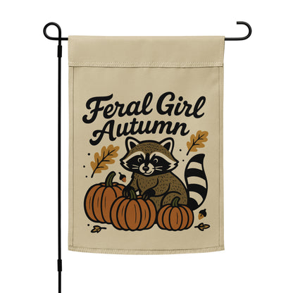 Feral Girl Autumn — Raccoon & Pumpkins Garden Flag | Double-Sided Fall Outdoor Decor - Spinsterly Co