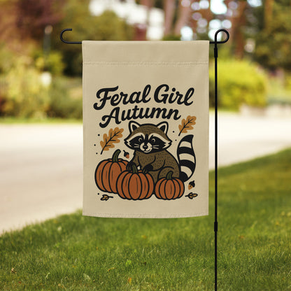 Feral Girl Autumn — Raccoon & Pumpkins Garden Flag | Double-Sided Fall Outdoor Decor - Spinsterly Co