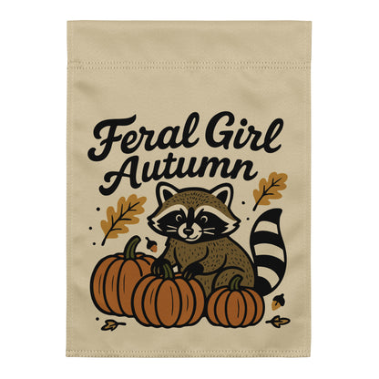 Feral Girl Autumn — Raccoon & Pumpkins Garden Flag | Double-Sided Fall Outdoor Decor - Spinsterly Co