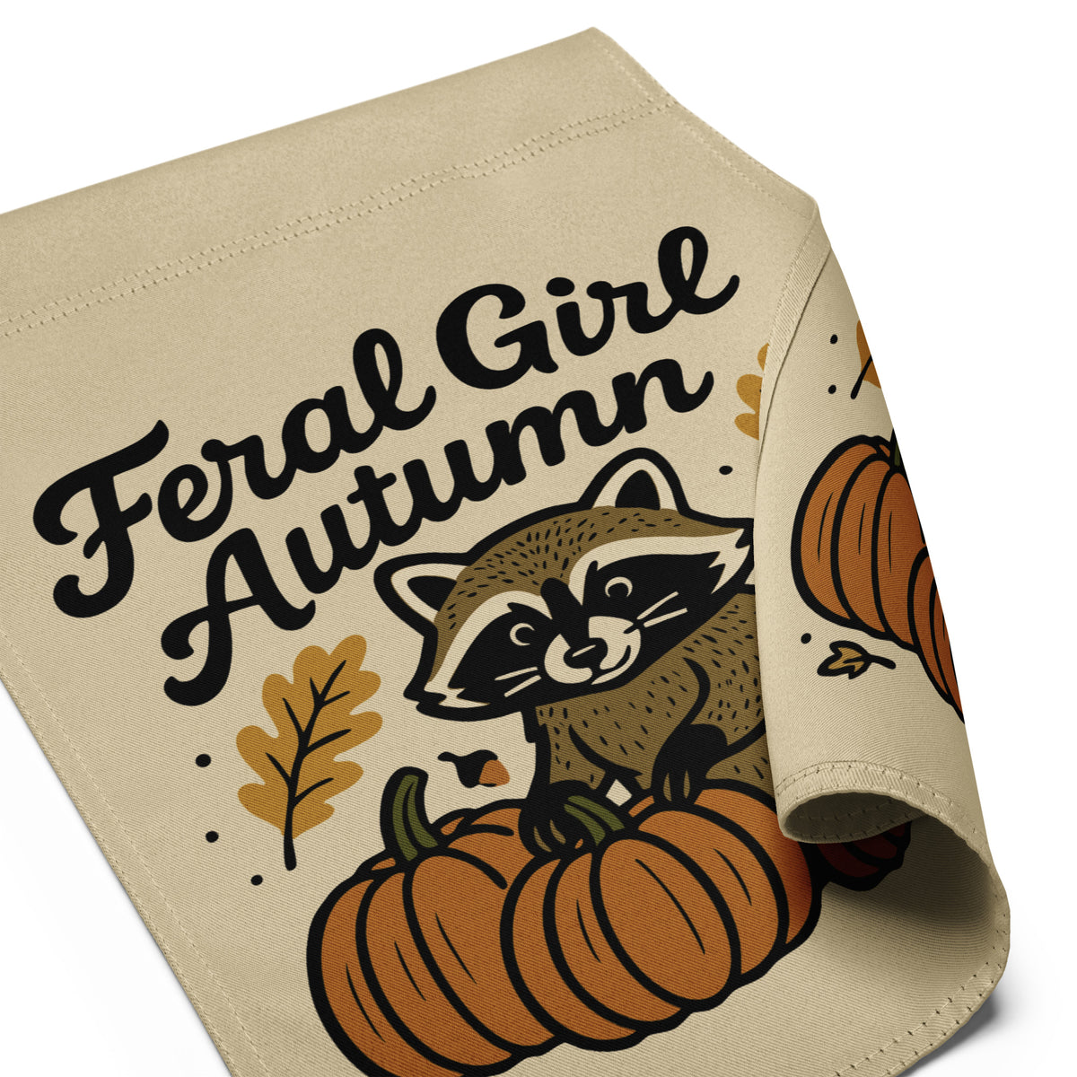 Feral Girl Autumn — Raccoon & Pumpkins Garden Flag | Double-Sided Fall Outdoor Decor - Spinsterly Co
