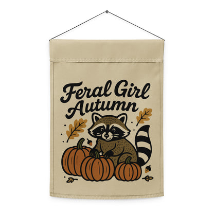 Feral Girl Autumn — Raccoon & Pumpkins Garden Flag | Double-Sided Fall Outdoor Decor - Spinsterly Co