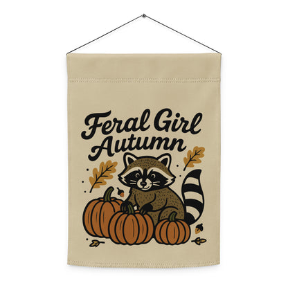 Feral Girl Autumn — Raccoon & Pumpkins Garden Flag | Double-Sided Fall Outdoor Decor - Spinsterly Co