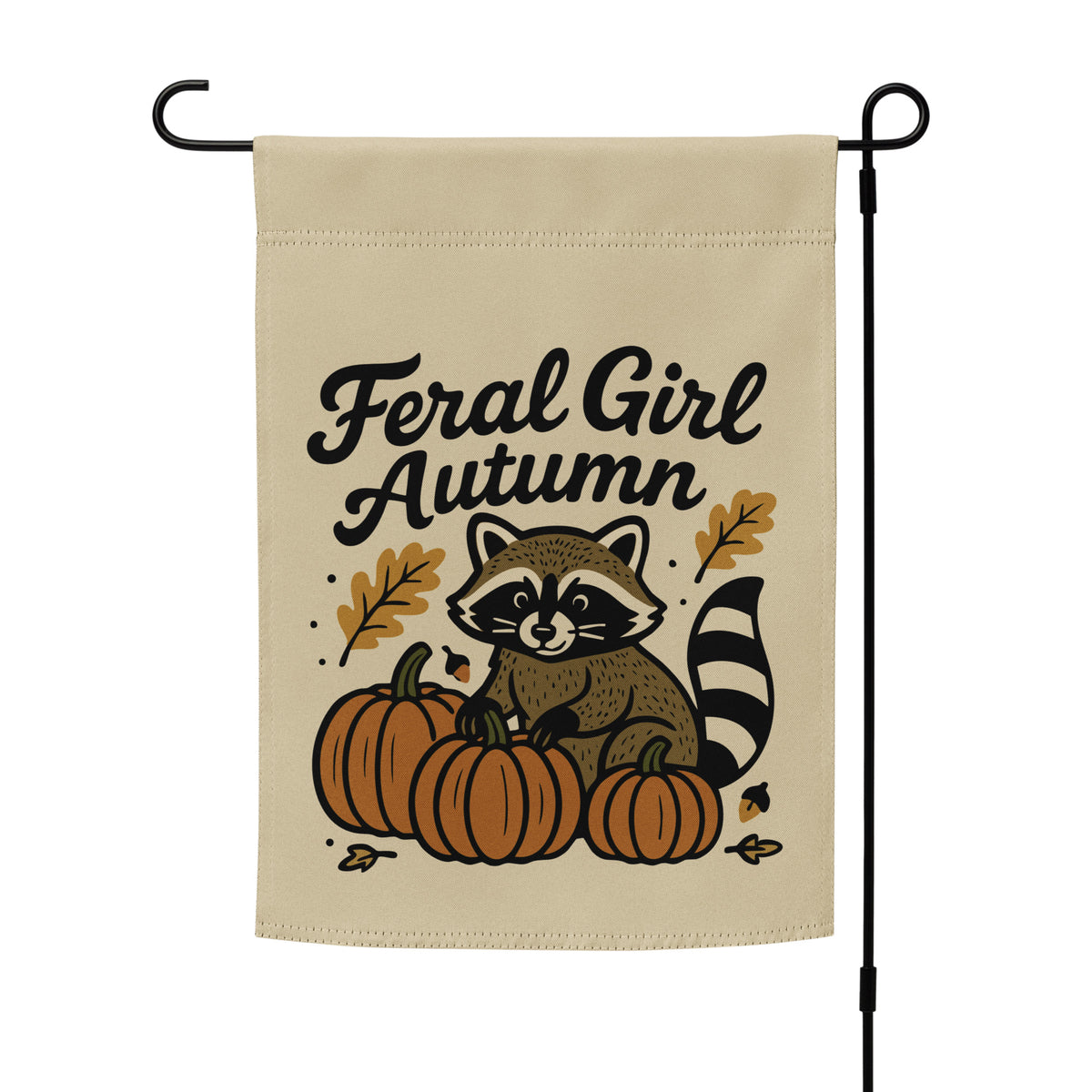 Feral Girl Autumn — Raccoon & Pumpkins Garden Flag | Double-Sided Fall Outdoor Decor - Spinsterly Co