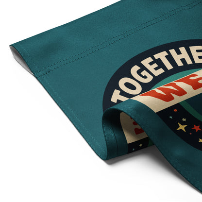 Together We Are America Garden Flag by Spinsterly Co, teal double sided printed globe yard sign