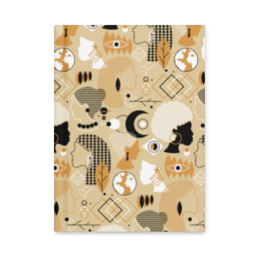 Afrocentric Hardcover Journal Black Girl Creativity Self-Expression by Spinsterly Co, matte beige with African pattern