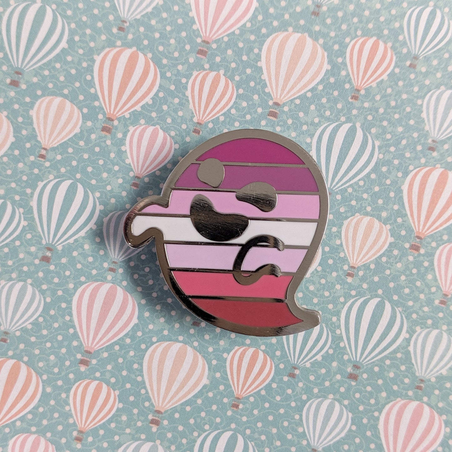 Gaysper Friends Hard Enamel Pride Pins by Cunning Linguist Co, silver ghost pin with purple and pink stripes