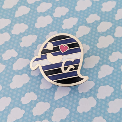 Gaysper Friends Hard Enamel Pride Pins by Cunning Linguist Co, silver ghost pin in blue stripes