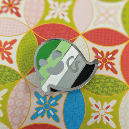 Gaysper Friends Hard Enamel Pride Pins by Cunning Linguist Co, silver ghost pin with green and white enamel