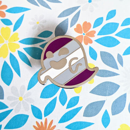 Gaysper Friends Hard Enamel Pride Pins by Cunning Linguist Co, silver ghost pin with purple enamel