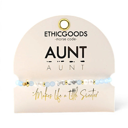 "Aunt" Morse Code Beaded Bracelet | Cloudy Blue & Howlite | Handmade Gift for Her - Spinsterly Co