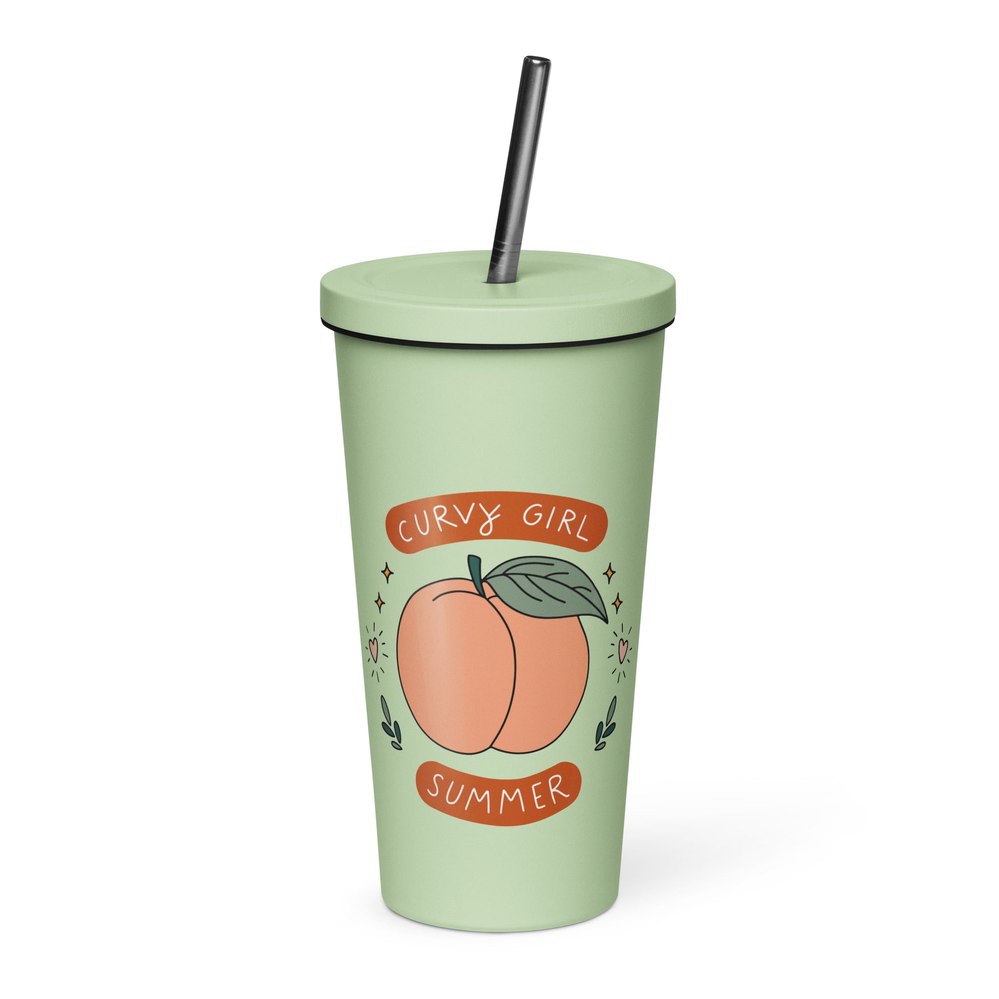 Summer Fun Insulated Tumbler with Straw 20 oz Stainless Steel Cup by Spinsterly Co, mint with reusable straw