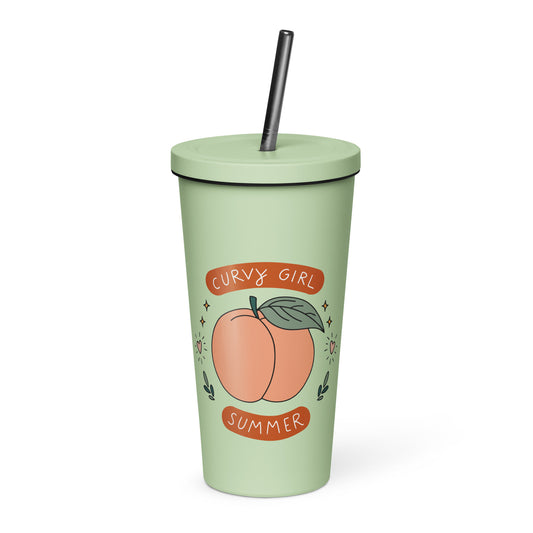 Summer Fun Insulated Tumbler with Straw 20 oz Stainless Steel Cup by Spinsterly Co, mint with reusable straw