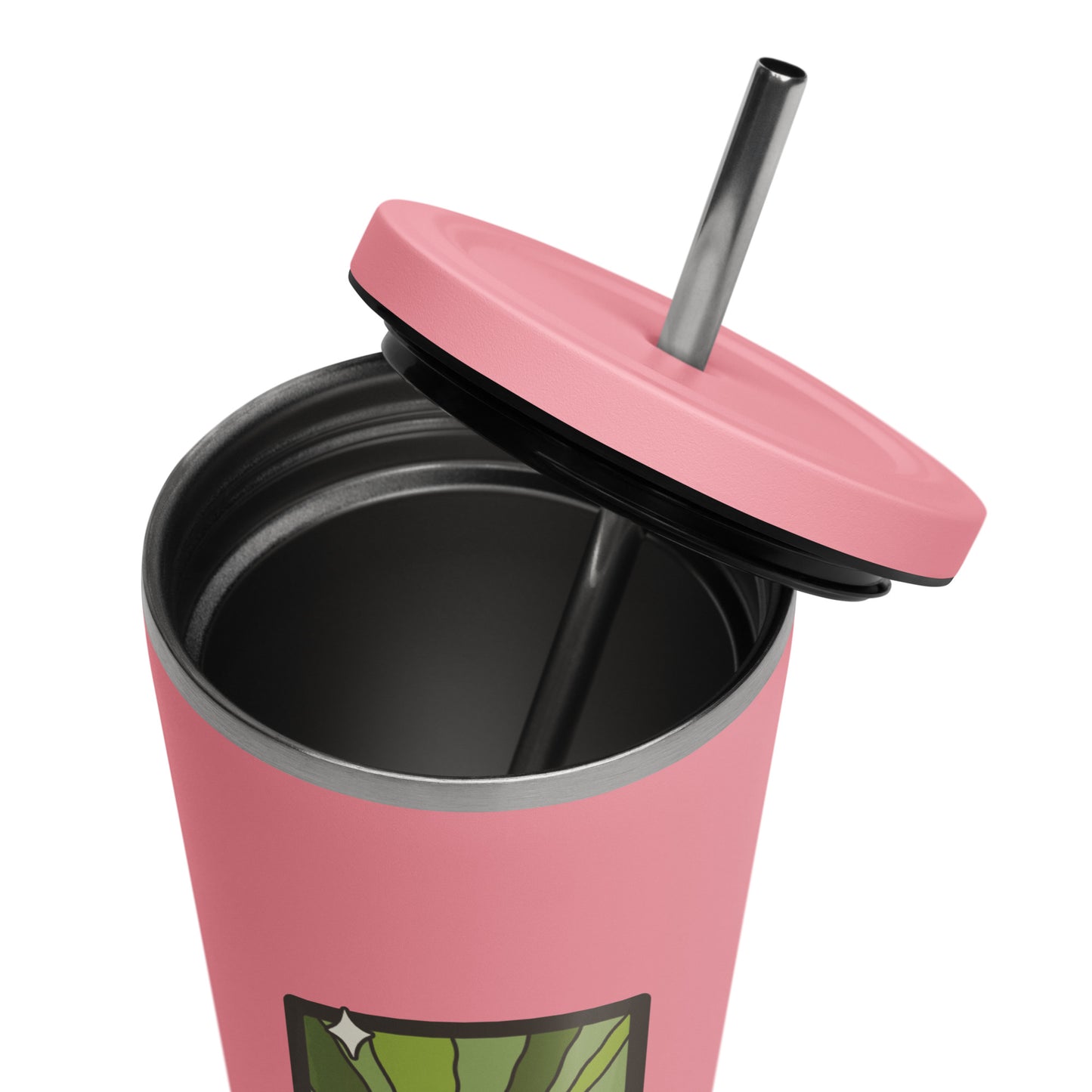 The Matcha Tarot Card Tumbler 20 oz Insulated Stainless Steel Tumbler with Straw by Spinsterly Co in pink