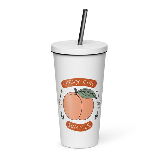 Summer Fun Insulated Tumbler with Straw 20 oz Stainless Steel Cup Spinsterly Co white with reusable straw lid