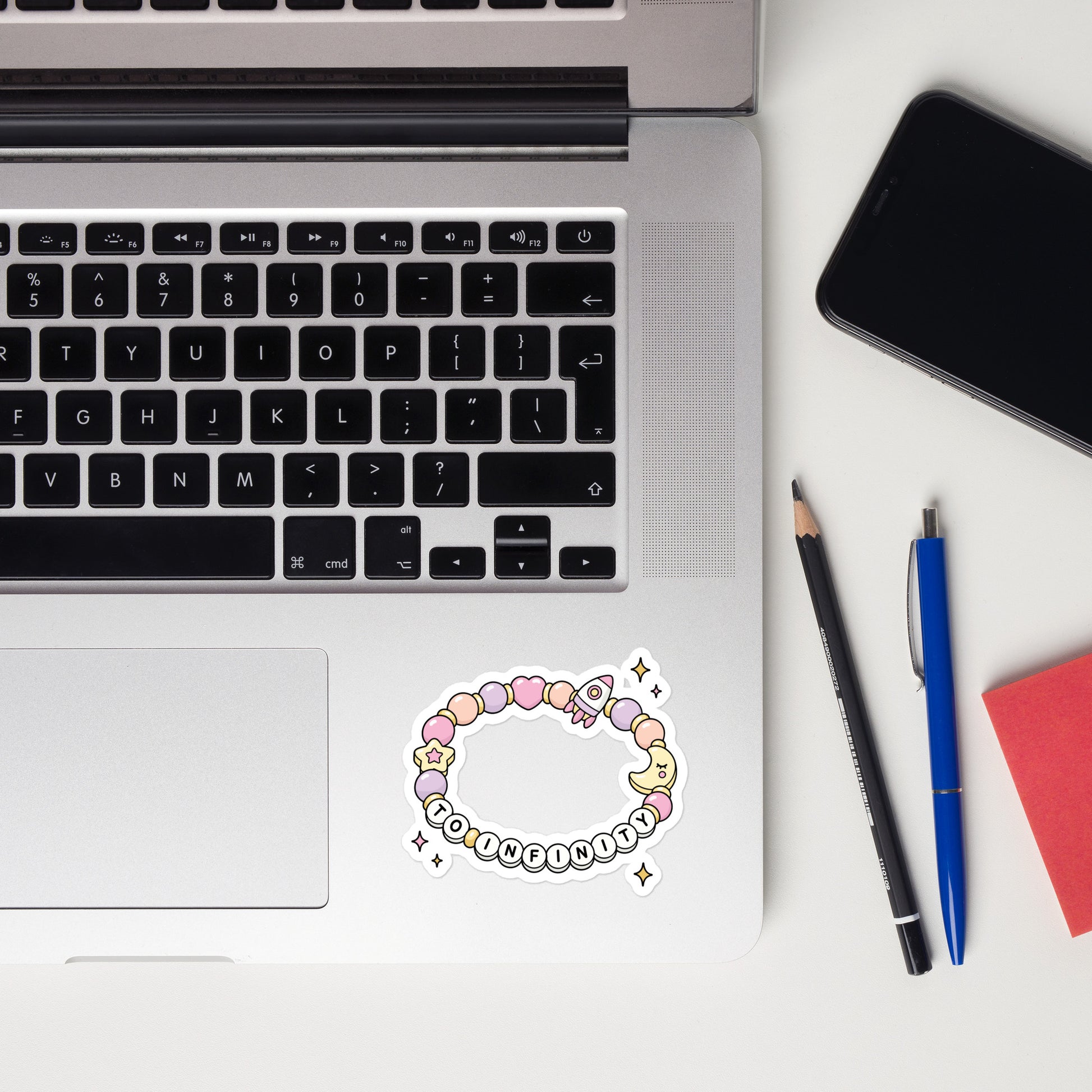 Friendship Bracelet Bubble-Free Vinyl Sticker To Infiniti Design by Spinsterly Co, bubble-free vinyl on laptop