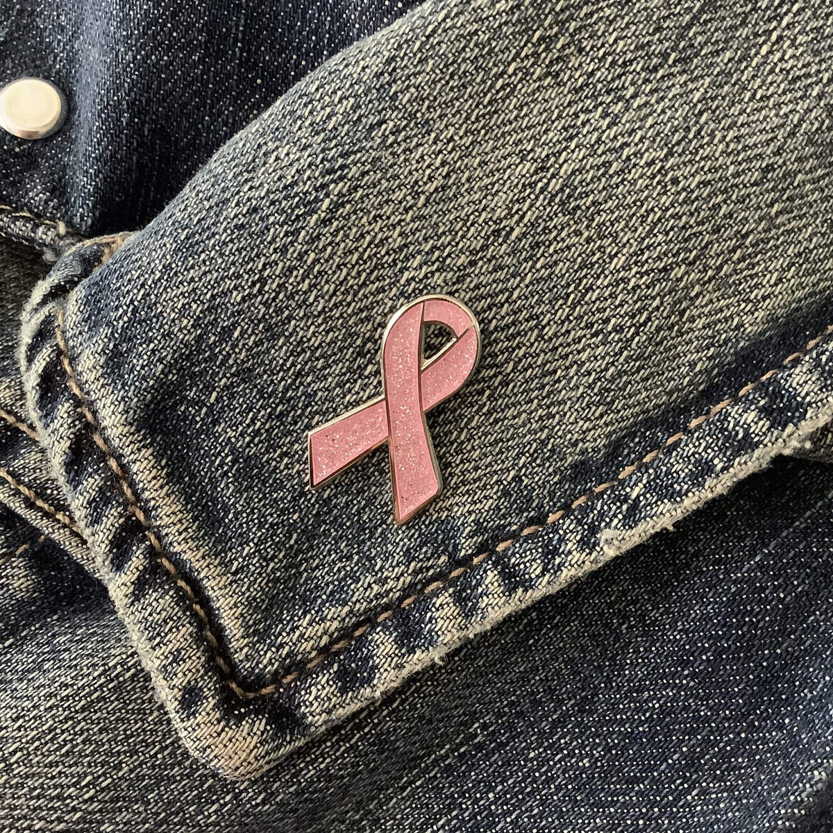 Pink Awareness Ribbon Pin | Hard Enamel Glitter Breast Cancer Pin - Spinsterly Co