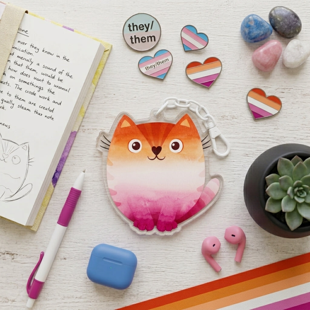 Pride Kitty Acrylic Keychain | Rainbow, Lesbian, Trans & Non-Binary - Spinsterly Co