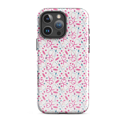 Kawaii Nurse MagSafe Tough iPhone Case by Spinsterly Co in glossy white with dual-layer protection