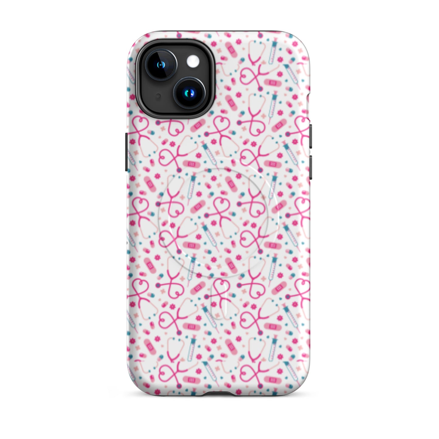 Kawaii Nurse MagSafe Tough iPhone Case by Spinsterly Co in glossy white with dual-layer protection