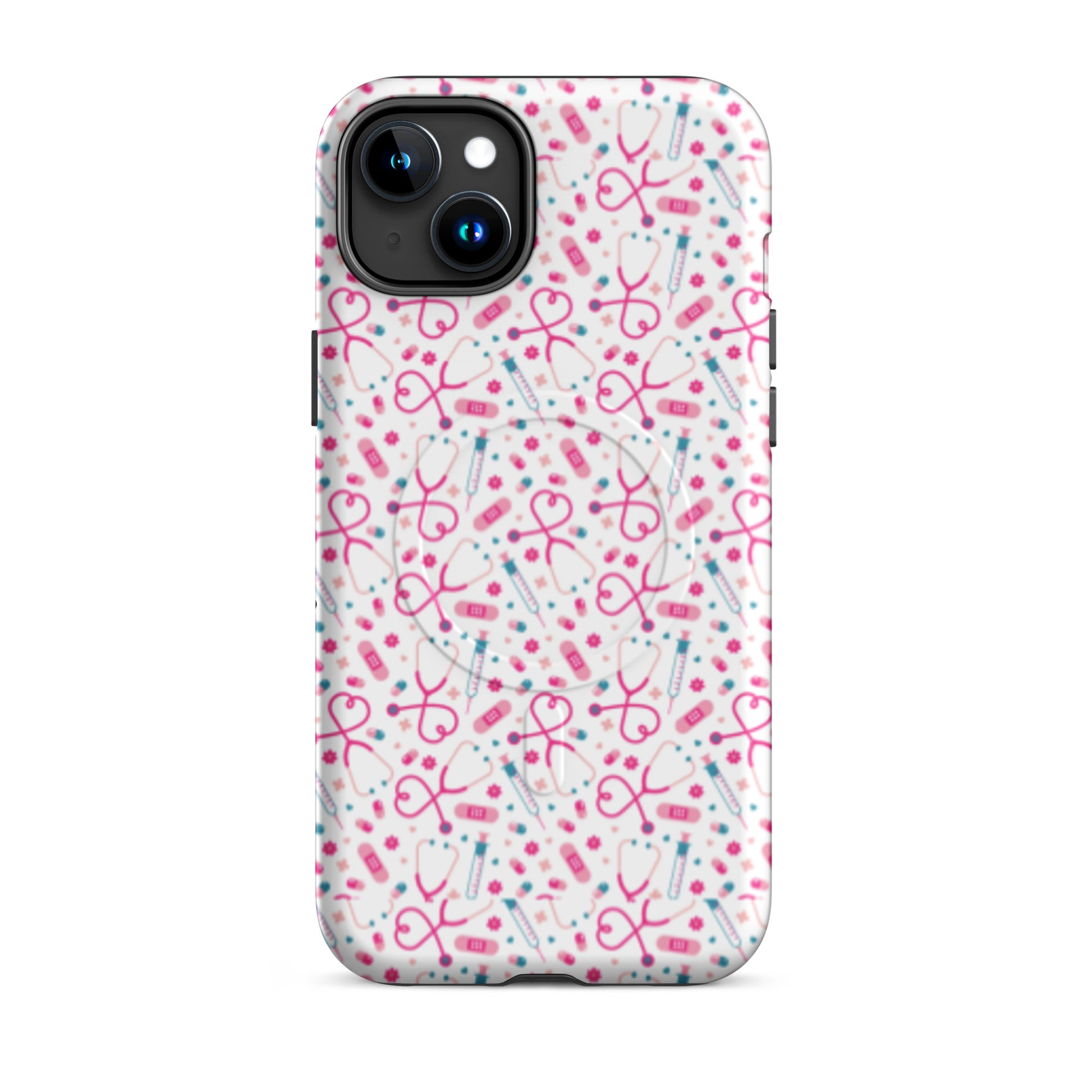 Kawaii Nurse MagSafe Tough iPhone Case by Spinsterly Co in glossy white with dual-layer protection