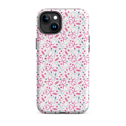 Kawaii Nurse MagSafe Tough iPhone Case by Spinsterly Co in glossy white with dual-layer protection