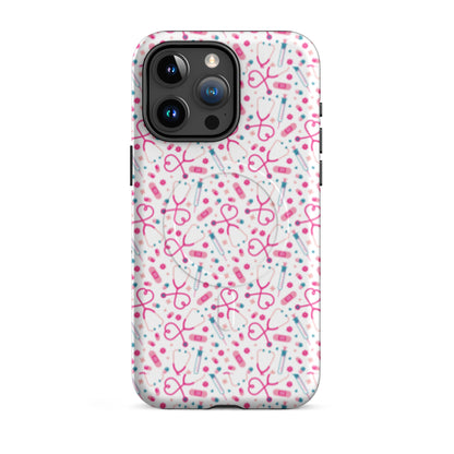 Kawaii Nurse MagSafe Tough iPhone Case by Spinsterly Co in glossy white with dual-layer protection