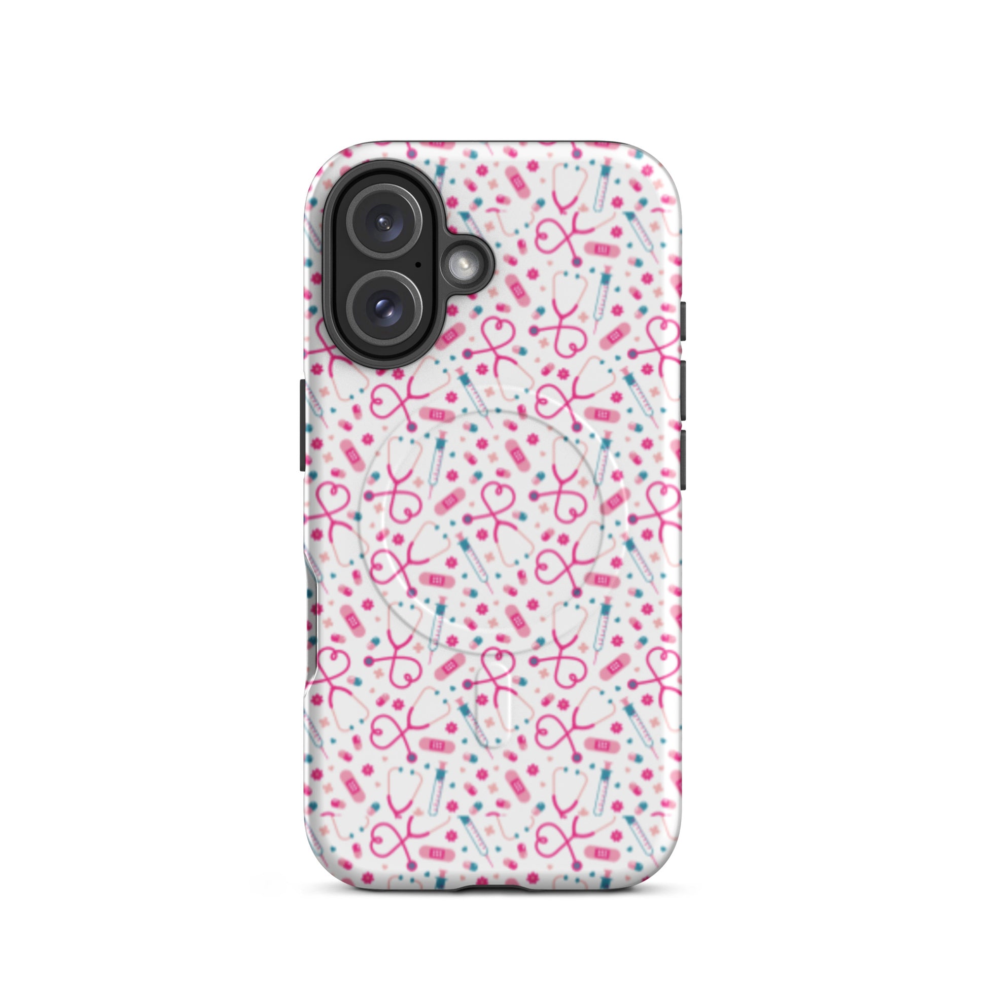 Kawaii Nurse MagSafe Tough iPhone Case by Spinsterly Co in glossy white with dual-layer protection