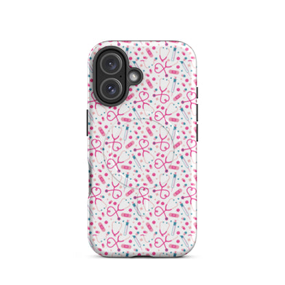 Kawaii Nurse MagSafe Tough iPhone Case by Spinsterly Co in glossy white with dual-layer protection