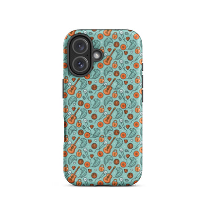 Music-Inspired MagSafe Tough iPhone Case Spinsterly Co retro disco guitar design on teal with dual-layer protection