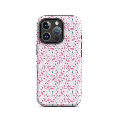 Kawaii Nurse MagSafe Tough iPhone Case by Spinsterly Co in glossy white with dual-layer protection