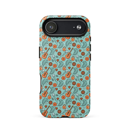 Music-Inspired MagSafe Tough iPhone Case Spinsterly Co retro disco guitar design in aqua with dual-layer tough protection