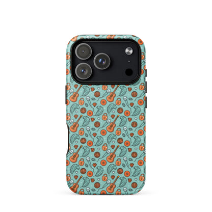 Music-Inspired MagSafe Tough iPhone Case Spinsterly Co retro disco guitar design in light blue with dual-layer protection