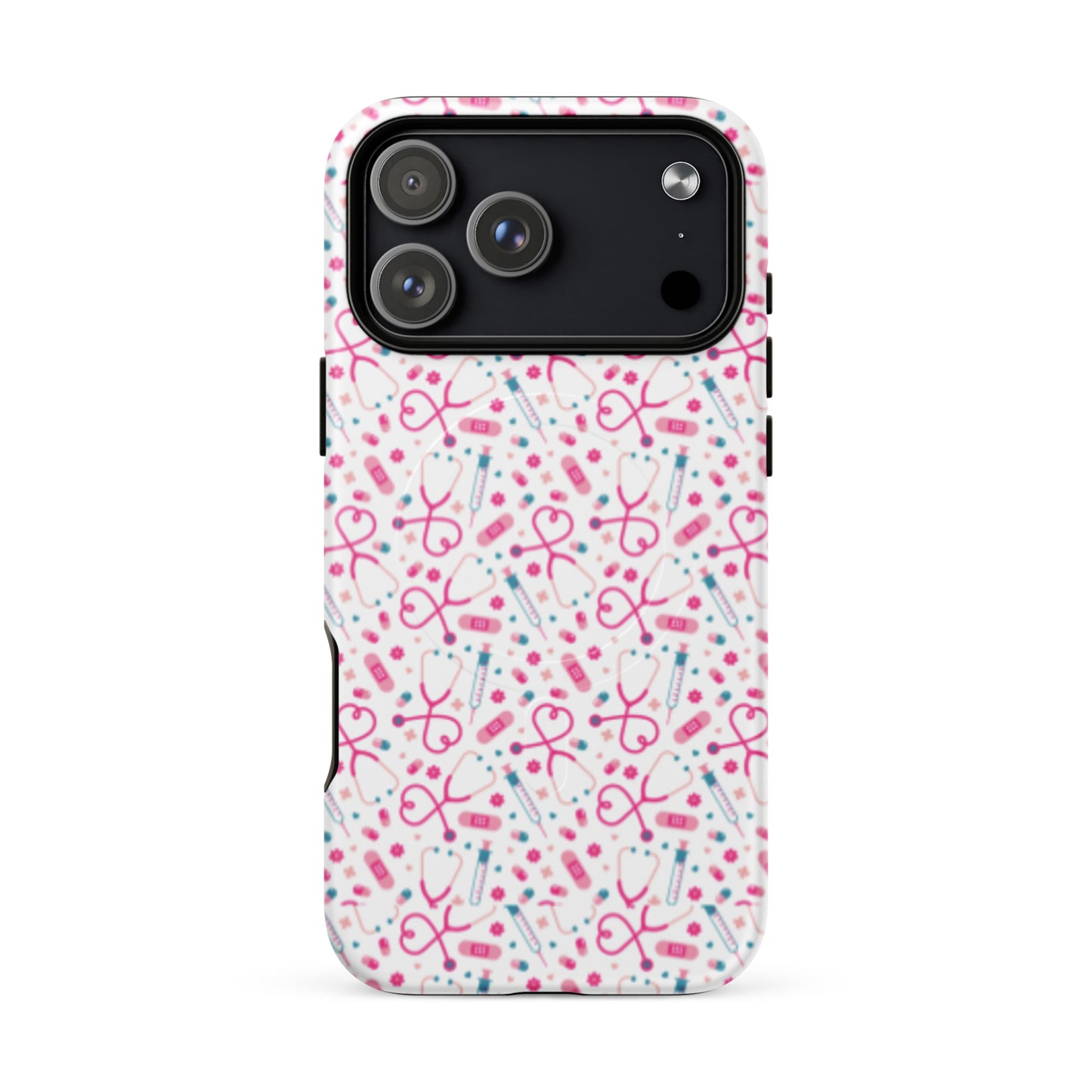 Kawaii Nurse MagSafe Tough iPhone Case by Spinsterly Co in glossy white with dual-layer protection