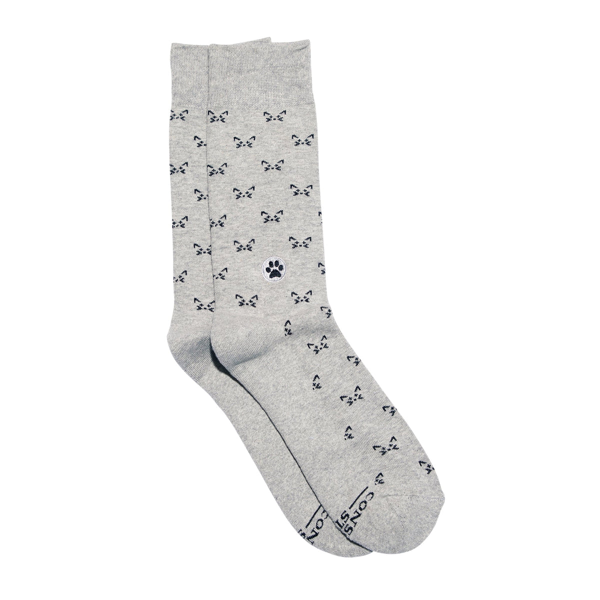 Socks that Save Cats — Cat Face Crew Socks | Heather Grey | Cat Lover Gift | Organic Cotton - Spinsterly Co